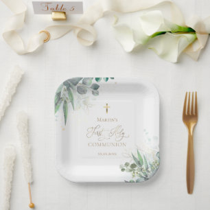 Assiettes En Carton aquarelle Première communion