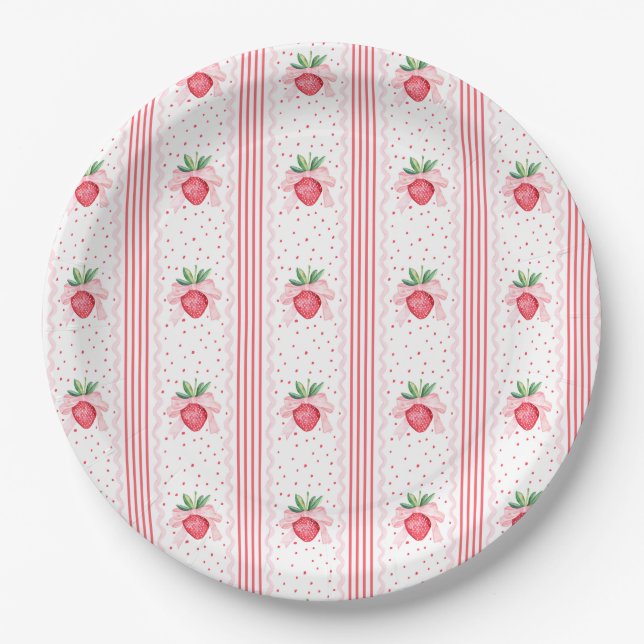Assiettes En Carton Aquarelle Preppy Fraises Berry Sweet (Devant)