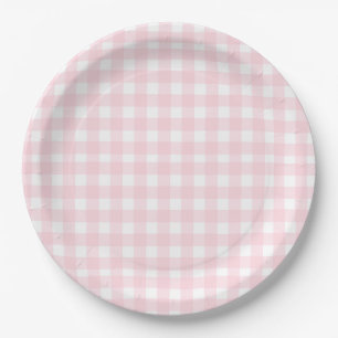 Assiettes En Carton Aquarelle Preppy rose En vichy plaid