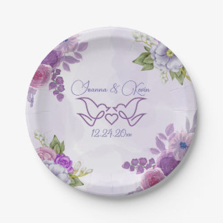 Assiettes En Carton Aquarelle Purple Blooms Florales Plaque Mariage