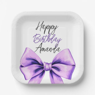 Assiettes En Carton Aquarelle Purple Bow Sweet 16 Anniversaire