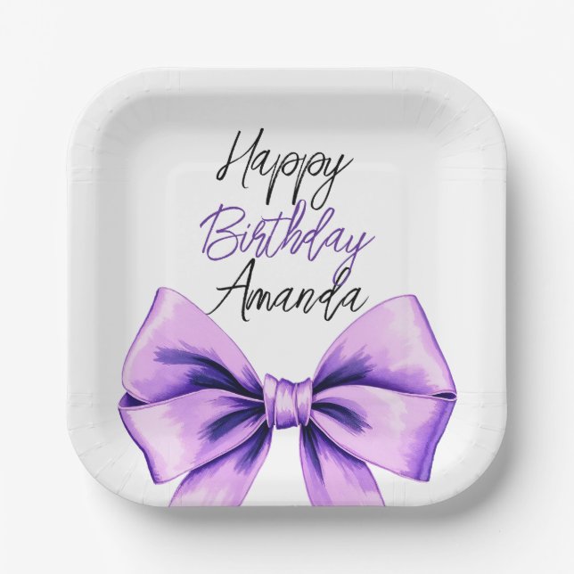 Assiettes En Carton Aquarelle Purple Bow Sweet 16 Anniversaire (Recto)