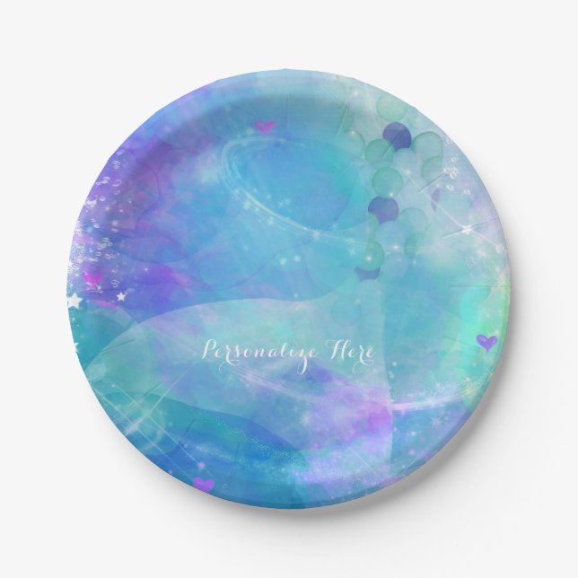 Assiettes En Carton Aquarelle Queue de sirène Anniversaire fête Person (Devant)