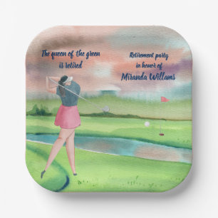 Assiettes En Carton Aquarelle retraitée Golf femme sur le vert
