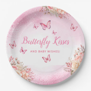 Assiettes En Carton Aquarelle rose baby shower papillon floral mignon
