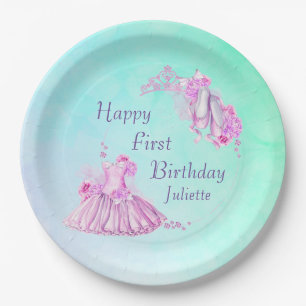 Assiettes En Carton Aquarelle rose Ballet Princesse Anniversaire
