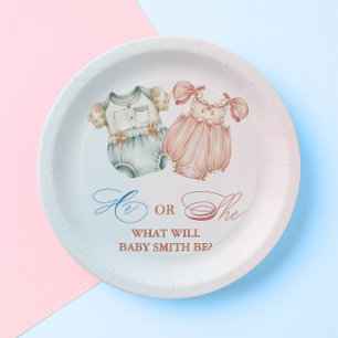 Assiettes En Carton Aquarelle Rose Bleu Bébé Vintage Il ou Elle