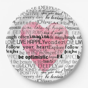 Assiettes En Carton Aquarelle rose Coeur Mots inspirants