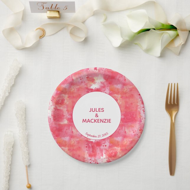 Assiettes En Carton Aquarelle rose Confetti Abstrait Mariage moderne (Mariage)