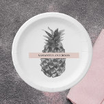 Assiettes En Carton Aquarelle rose et gris ananas | Votre nom<br><div class="desc">Aquarelle rose et gris ananas | Votre nom</div>