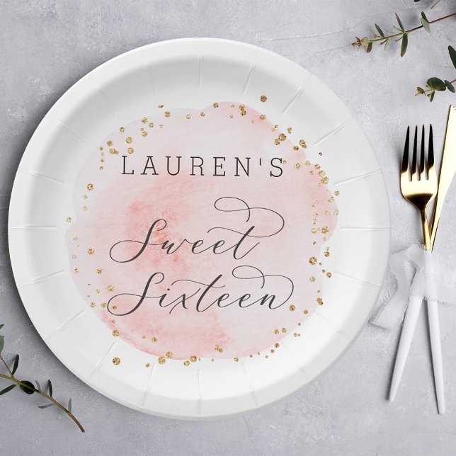 Assiettes En Carton Aquarelle rose et or (Créateur téléchargé)