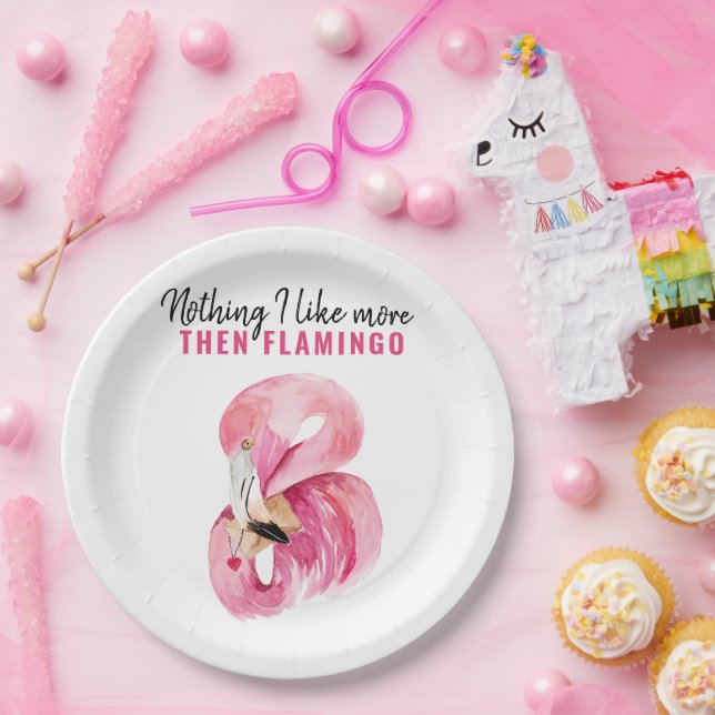 Assiettes En Carton Aquarelle rose exotique moderne Flamant rose cadea (Fête)