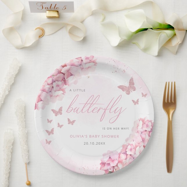Assiettes En Carton Aquarelle rose Floral Butterfly Girl Baby shower (Mariage)