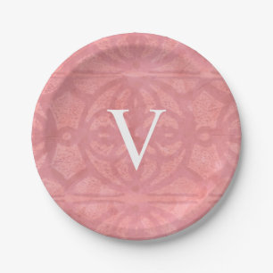 Assiettes En Carton Aquarelle rose foncé monogrammée