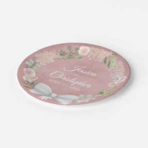 Assiettes En Carton Aquarelle rose mauve Mariage de couronnes florales