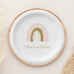 Assiettes En Carton Aquarelle rose or Rainbow fête d'anniversaire