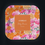Assiettes En Carton Aquarelle rose orange Baby shower d'été Floral<br><div class="desc">Ces élégantes assiettes en papier,  avec des textes floraux roses et oranges et des textes personnalisés,  ajouteraient à votre fête de baby shower. Ajoutez facilement vos propres détails en cliquant sur l'option "personnaliser".</div>