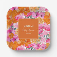 Aquarelle rose orange Baby shower d'été Floral