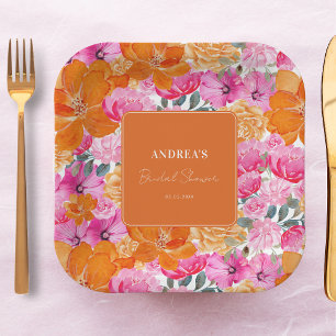 Assiettes En Carton Aquarelle rose orange Floral Fête des mariées d'ét
