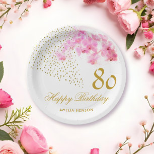 Assiettes En Carton Aquarelle rose orchidée Parties scintillant or 80e