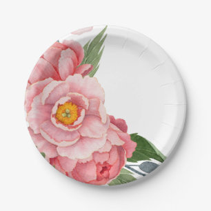 Assiettes En Carton Aquarelle rose romantique pivoines florales
