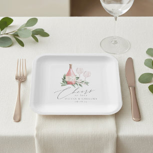 Assiettes En Carton Aquarelle Rose Vin Botanique Chevaux d'amour