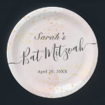 Assiettes En Carton Aquarelle rose x Bat mitzvah or<br><div class="desc">Cette plaque en papier bat mitzvah chic et élégante est ornée d'un arrière - plan blanc avec des touches de pinceau rose vif en aquarelle et des plaques en faux or. Personnalisez-le selon vos besoins. Vous pouvez trouver d'autres produits correspondants dans mon magasin.</div>