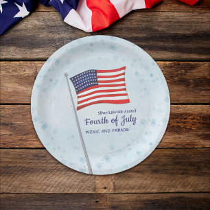 Assiettes En Carton Aquarelle Rouge Bleu Bleu Simple 4 juillet