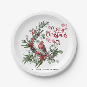 Assiettes En Carton Aquarelle Rouge Cardinal Bird Wreath