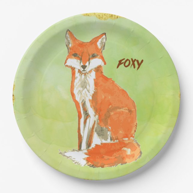 Assiettes En Carton Aquarelle rusée de Fox de gingembre (Devant)