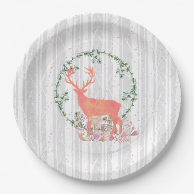 Assiettes En Carton Aquarelle Russe Reindeer Boho (Devant)
