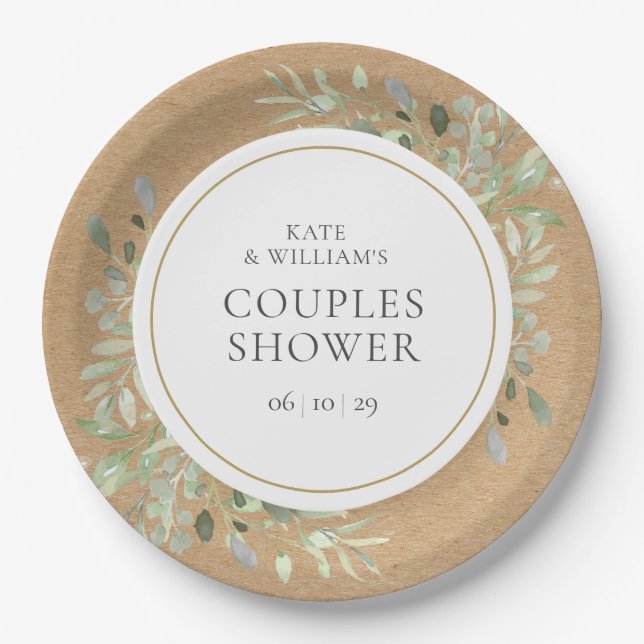 Assiettes En Carton Aquarelle rustique Verdure Feuille Couples Douche (Devant)