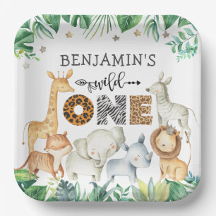Assiettes En Carton Aquarelle Safari Animaux Wild One Birthday Paper