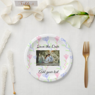 Assiettes En Carton Aquarelle simple Fleur rose bleu enregistrer la da