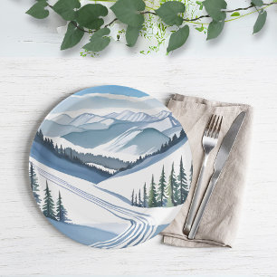 Assiettes En Carton Aquarelle Ski Mountain
