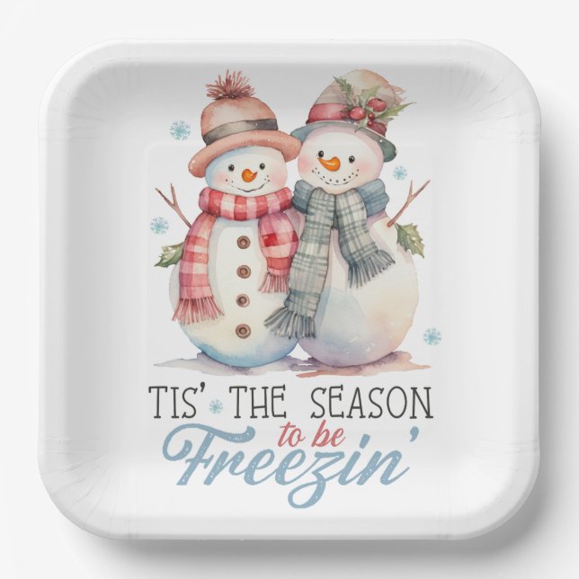 Assiettes En Carton Aquarelle Snowman (Recto)