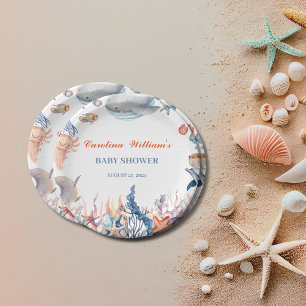 Assiettes En Carton Aquarelle sous le baby shower marin