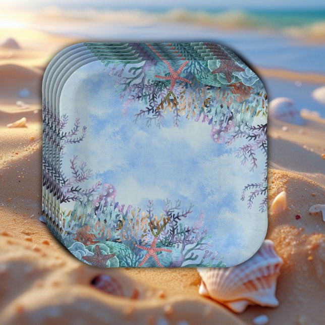 Assiettes En Carton Aquarelle sous le Baby shower Sea Wonder (Créateur téléchargé)