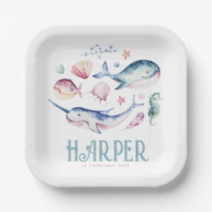 Assiettes En Carton Aquarelle sous les plaques de papier marin