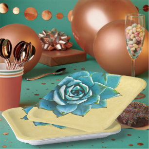 Assiettes En Carton Aquarelle Succulente Dentelle jaune