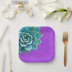 Assiettes En Carton Aquarelle Succulente dentelle pourpre