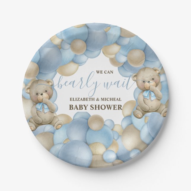 Assiettes En Carton Aquarelle Teddy Bear Balloon Thème Plaque papier (Devant)