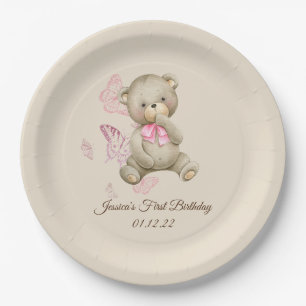 Assiettes En Carton Aquarelle Teddy Bear Premier Anniversaire Plaques 