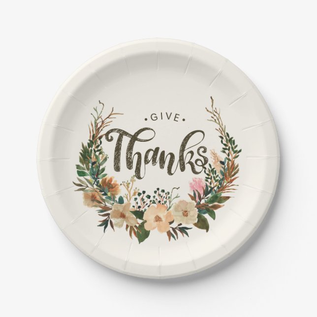 Assiettes En Carton Aquarelle Thanksgiving Chute Florale Boho Wreath (Devant)