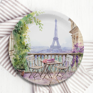 Assiettes En Carton Aquarelle Tour Eiffel Paris Café français