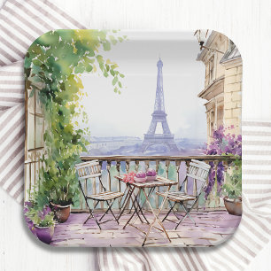 Assiettes En Carton Aquarelle Tour Eiffel Paris Café français