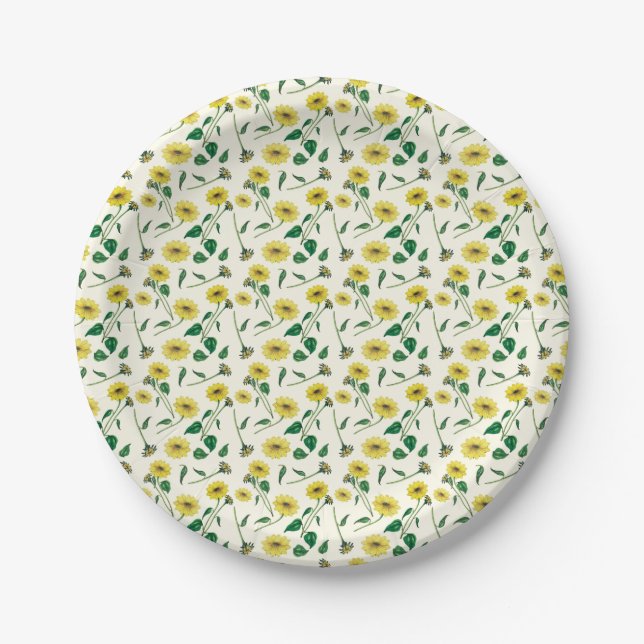 Assiettes En Carton Aquarelle Tournesol Motif plaque papier (Devant)