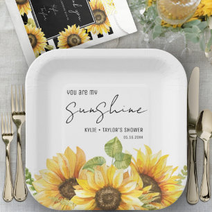 Assiettes En Carton Aquarelle tournesol noir et blanc Wedding shower
