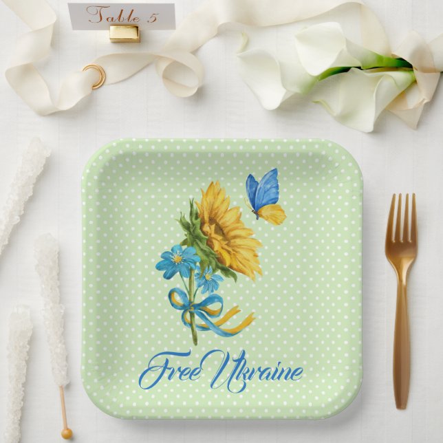Assiettes En Carton Aquarelle Tournesol & Papillon Ukraine Support (Mariage)