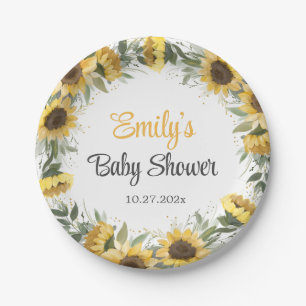 Assiettes En Carton Aquarelle Tournesol Vert Baby shower Papier P
